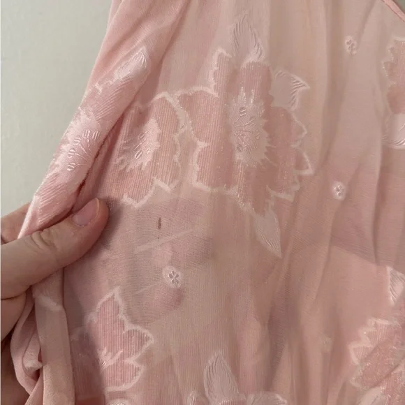 Vintage 80s Pink Silk Chiffon Frances Brewster Dress Sheer Floral Velvet Sz L/XL - Picture 15 of 15